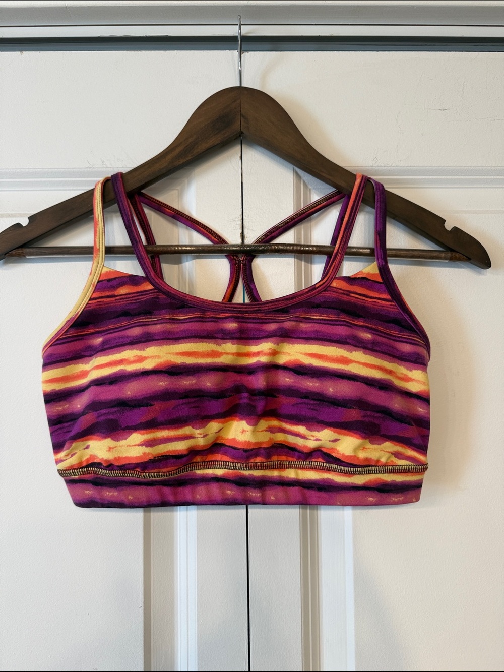 GAIAM Purple & Yellow Striped Double-Strap Sports Bra